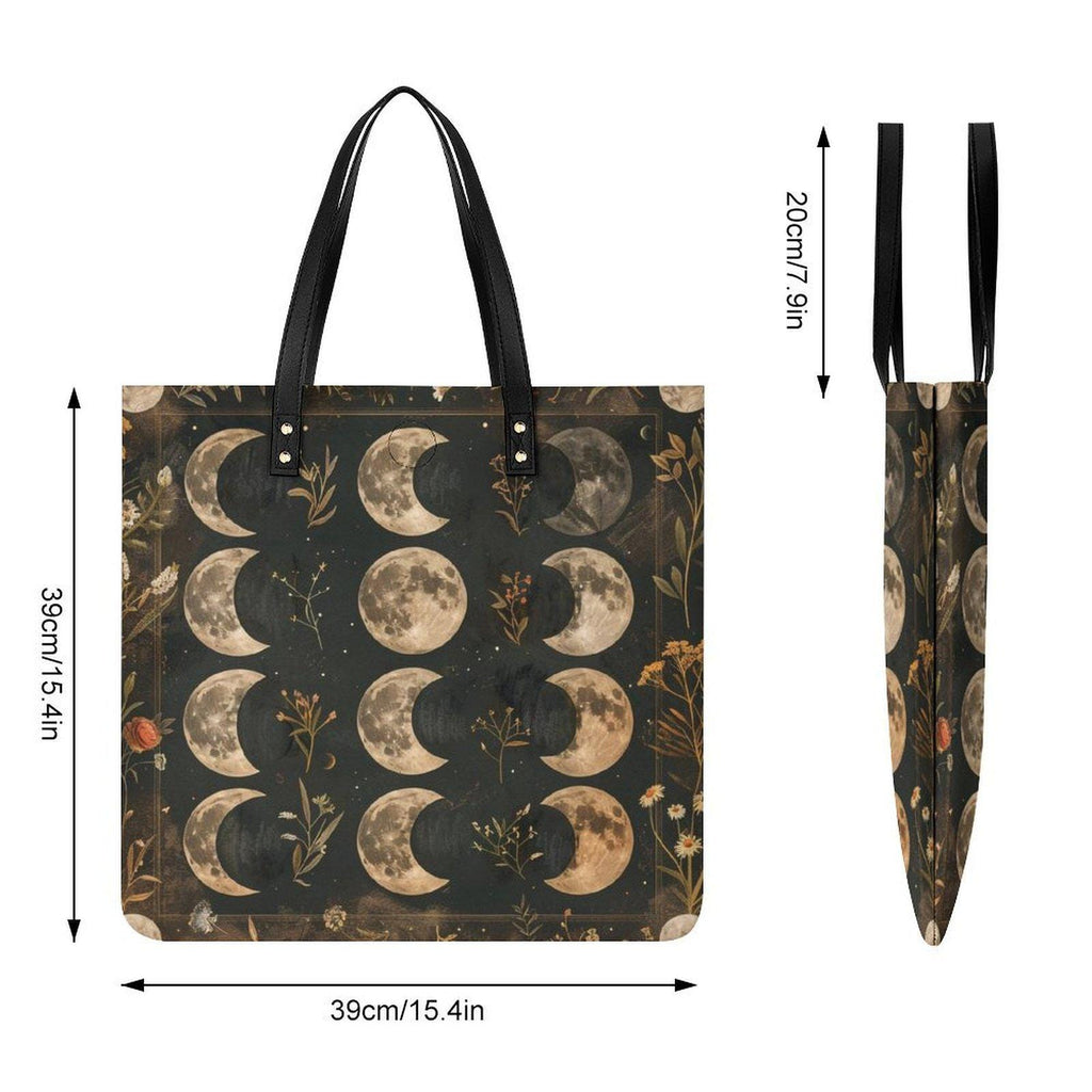 Moon Phase Faux Leather Tote Bag
