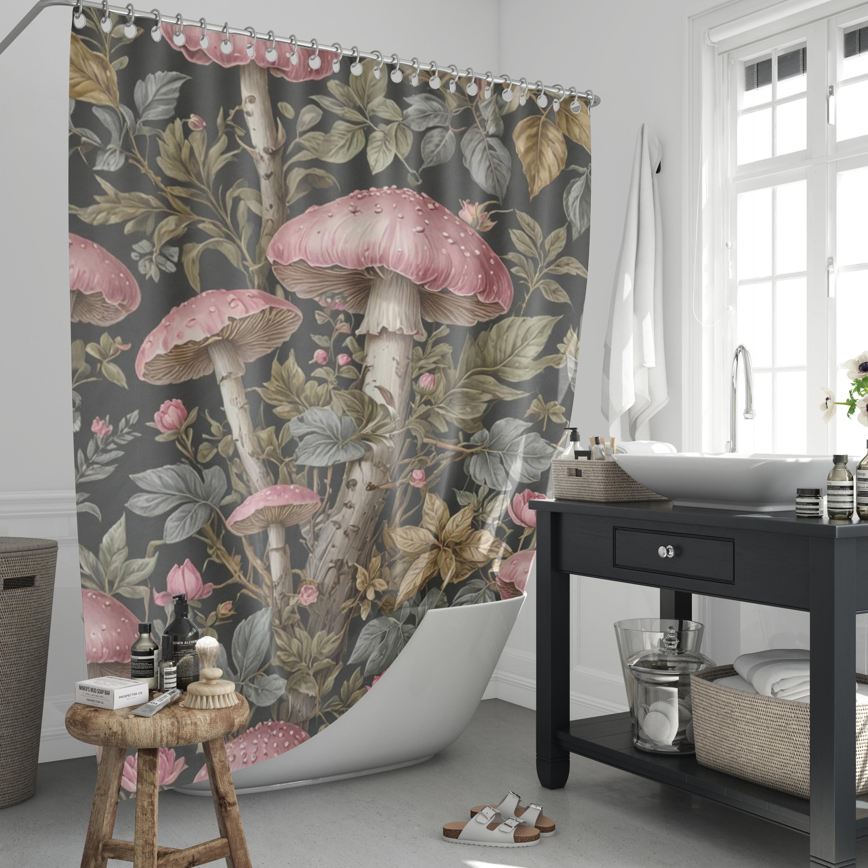 Pink Mushroom Shower Curtain