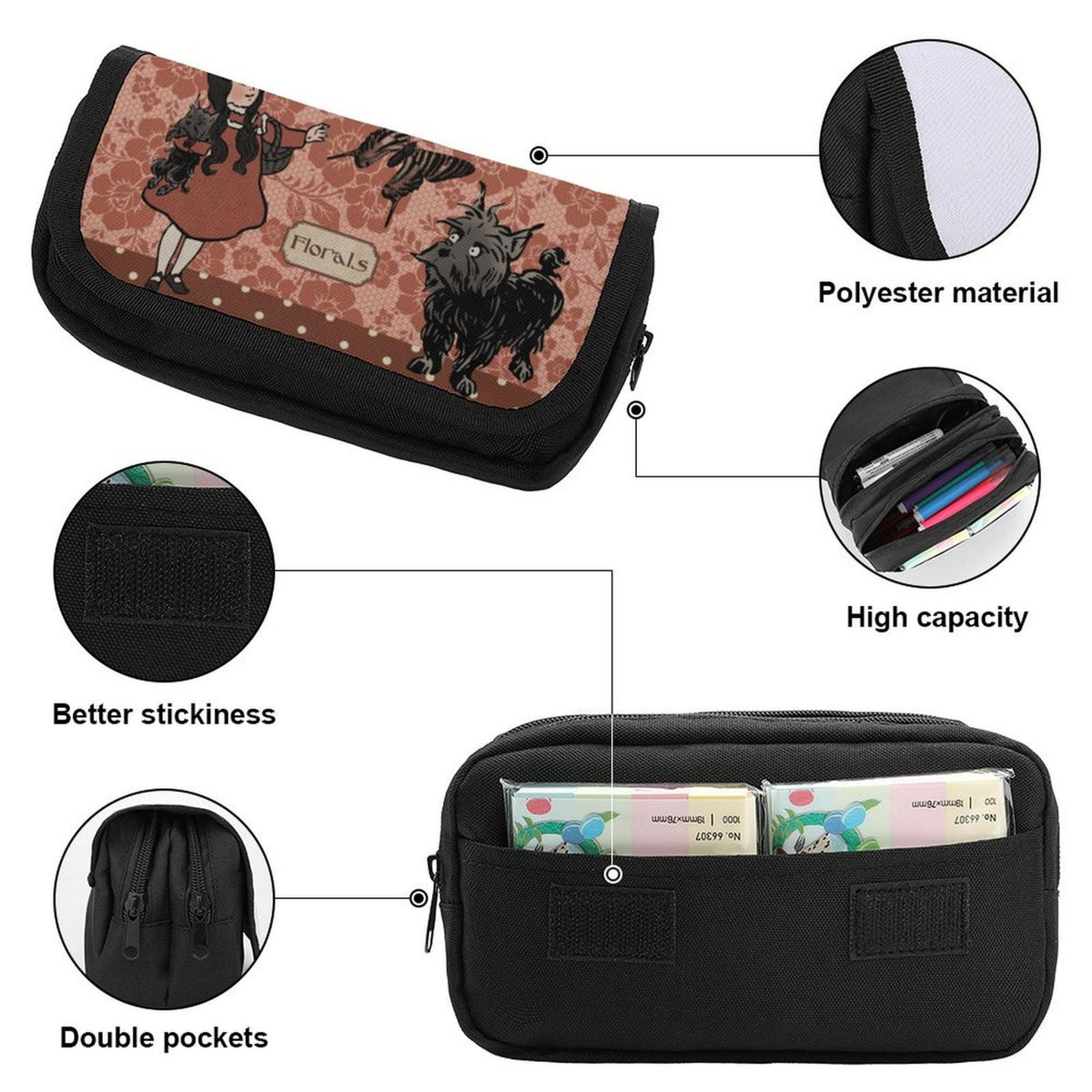 Girl and dog design pouch by Fae & Magpie, featuring a cute illustrated girl and her dog on a fabric accessory.