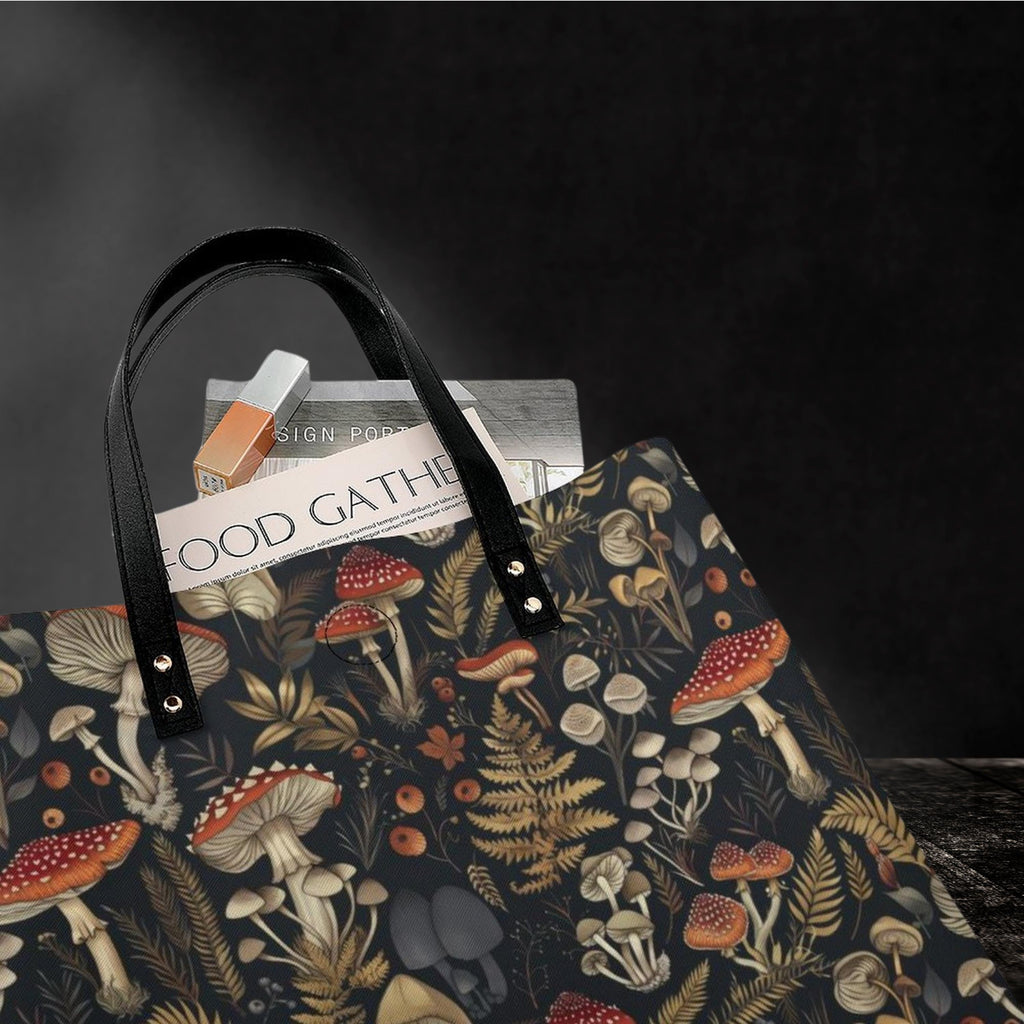 Mushrooms Faux Leather Tote Bag