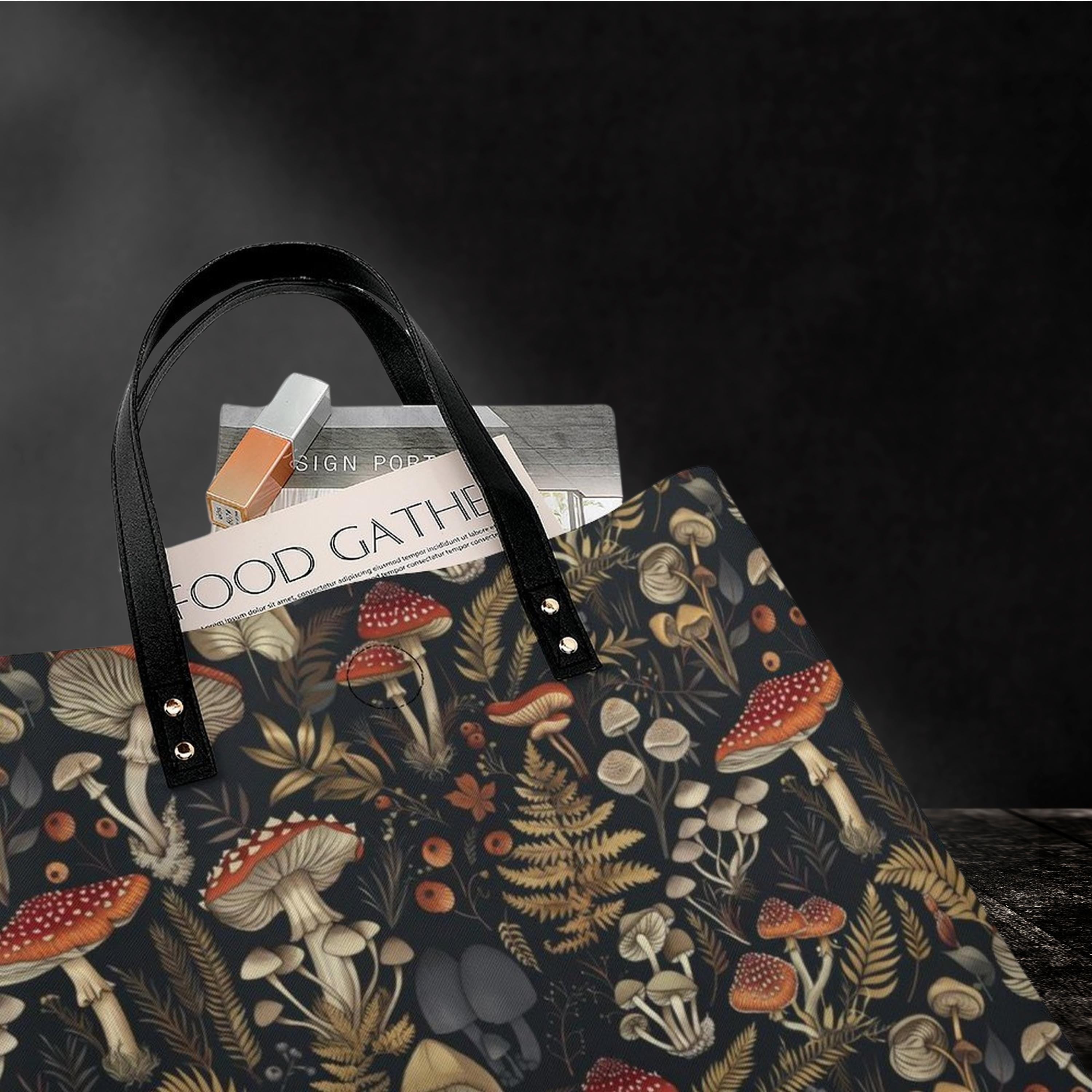Mushrooms Faux Leather Tote Bag