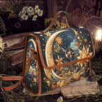 Fae & Magpie Celestial Dreams satchel handbag with moon and star embroidery, featuring a structured leather design and top handle.
