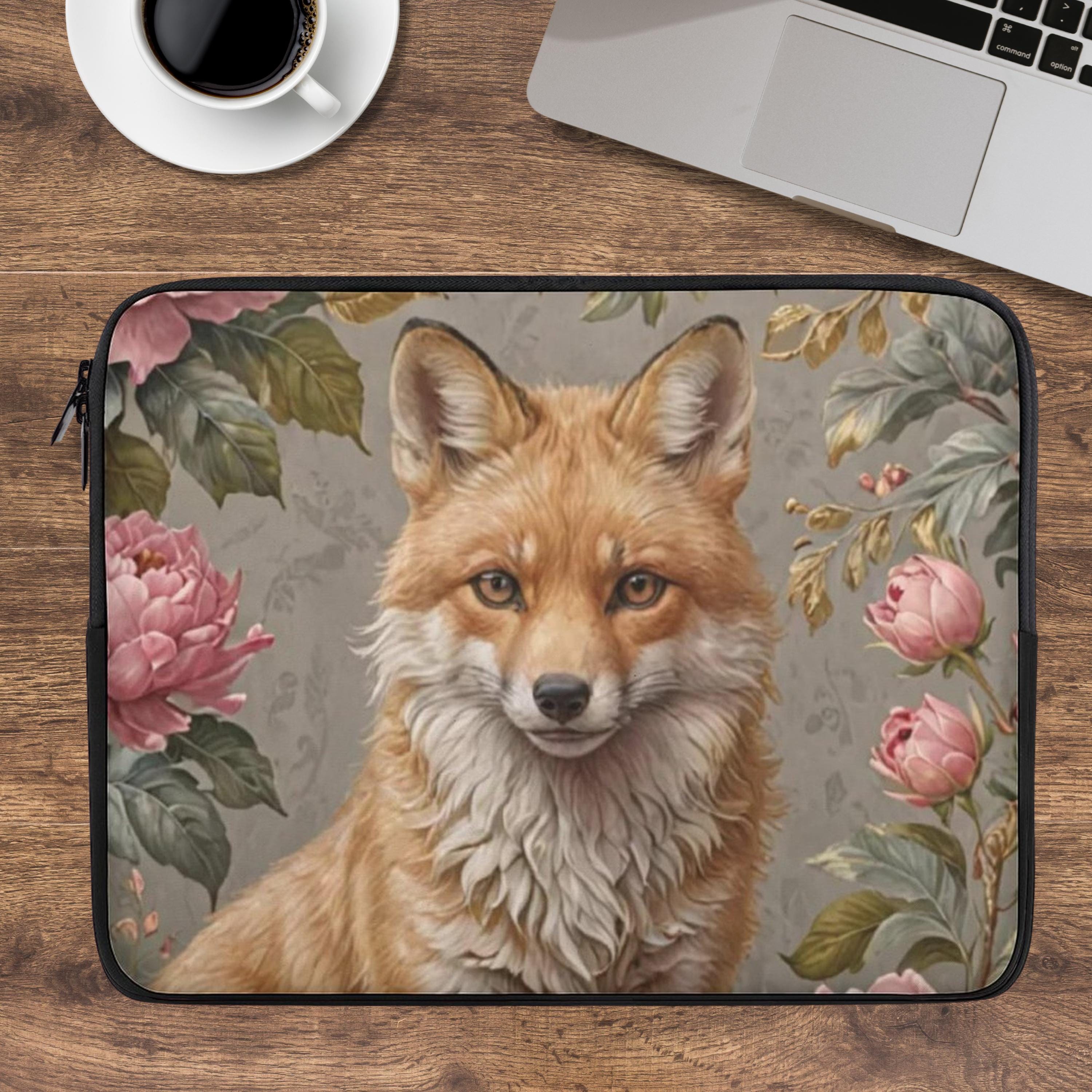 Fox Pink Flower Laptop Sleeve