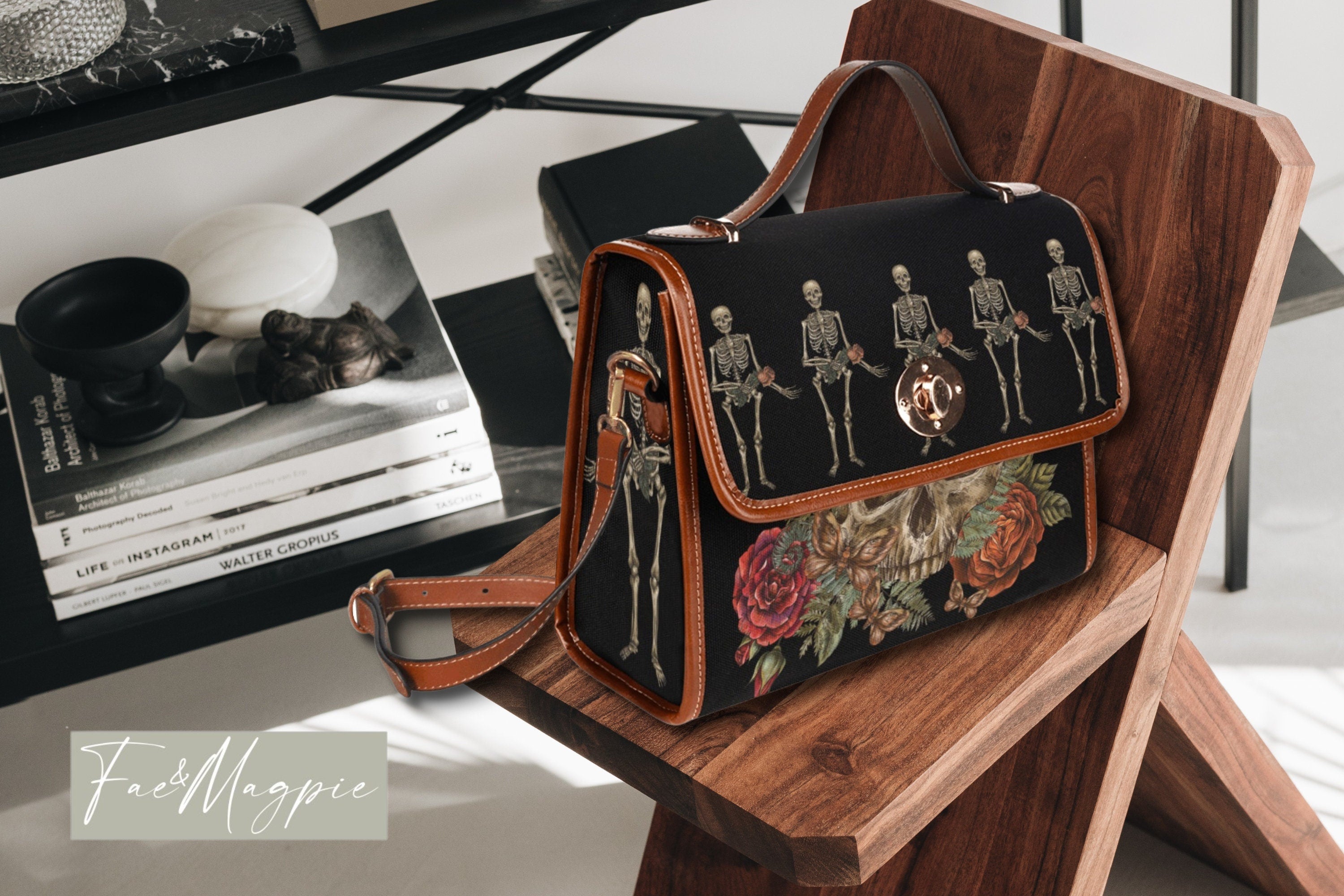 Skeleton Rose Satchel Bag
