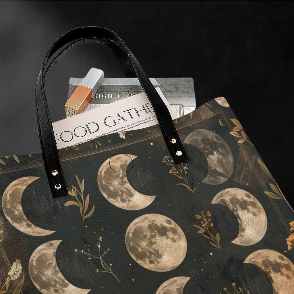 Moon Phase Faux Leather Tote Bag