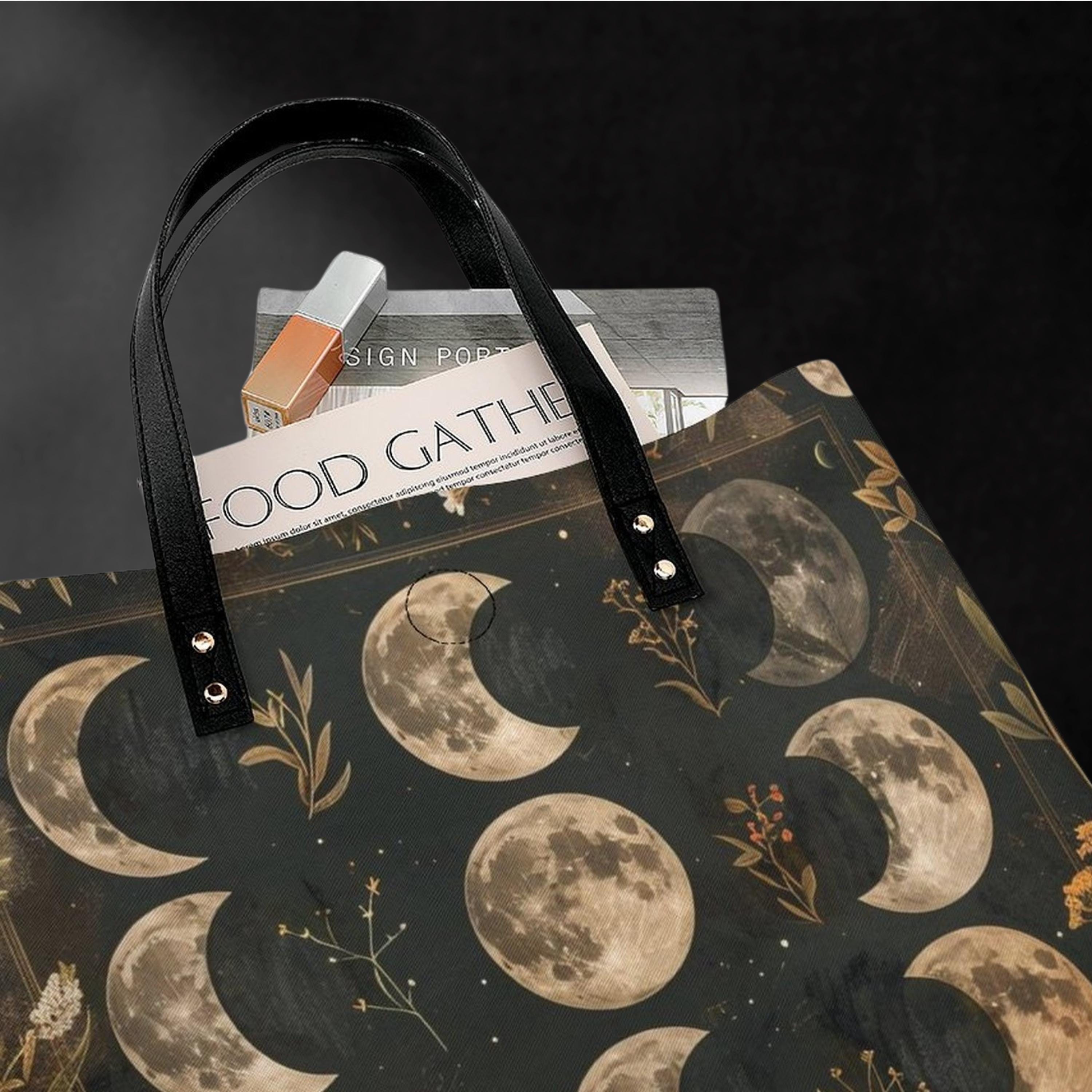 Moon Phase Faux Leather Tote Bag