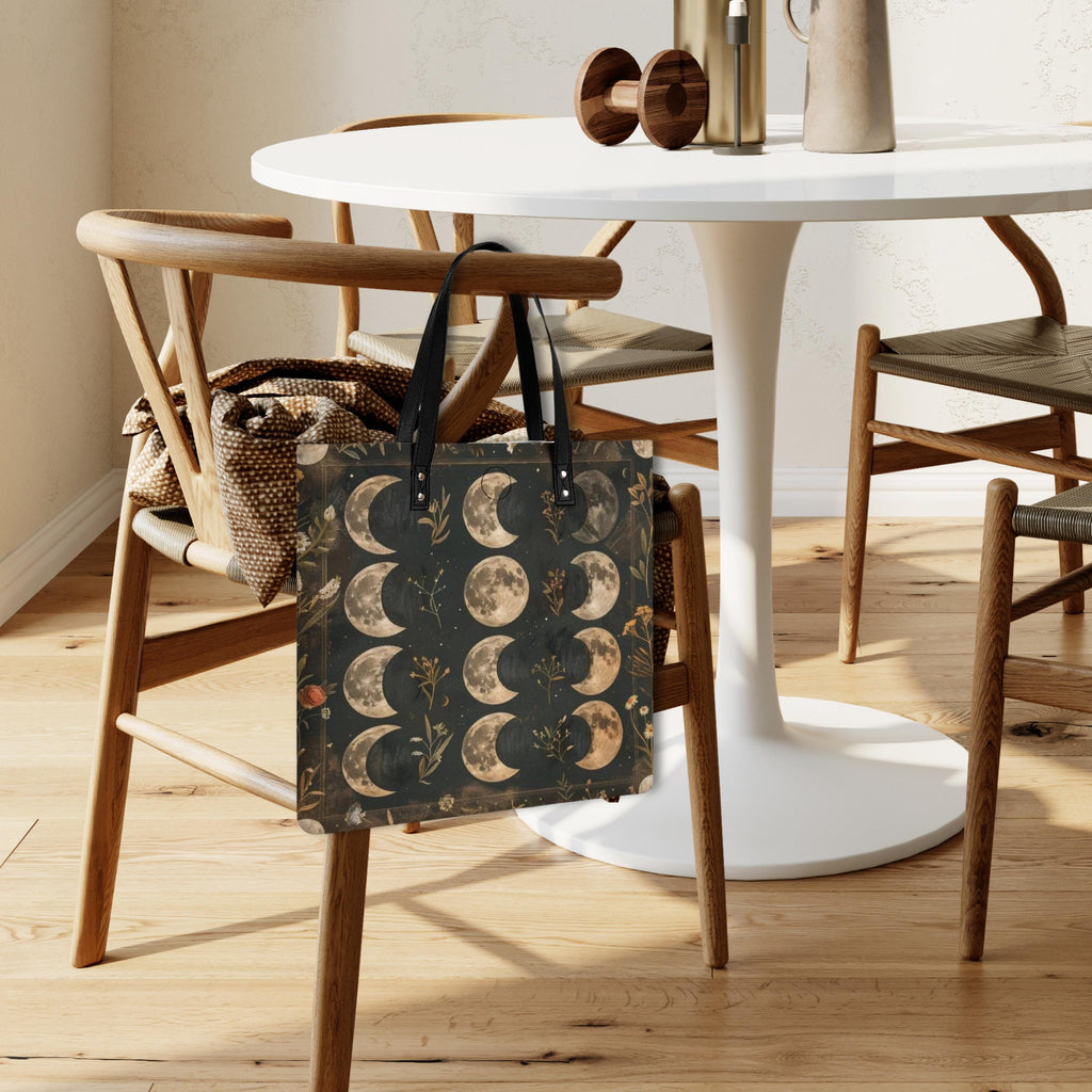 Moon Phase Faux Leather Tote Bag