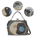 Blue Moon vintage handbag by Fae & Magpie featuring a structured design and leather strap, shown in a close-up view.