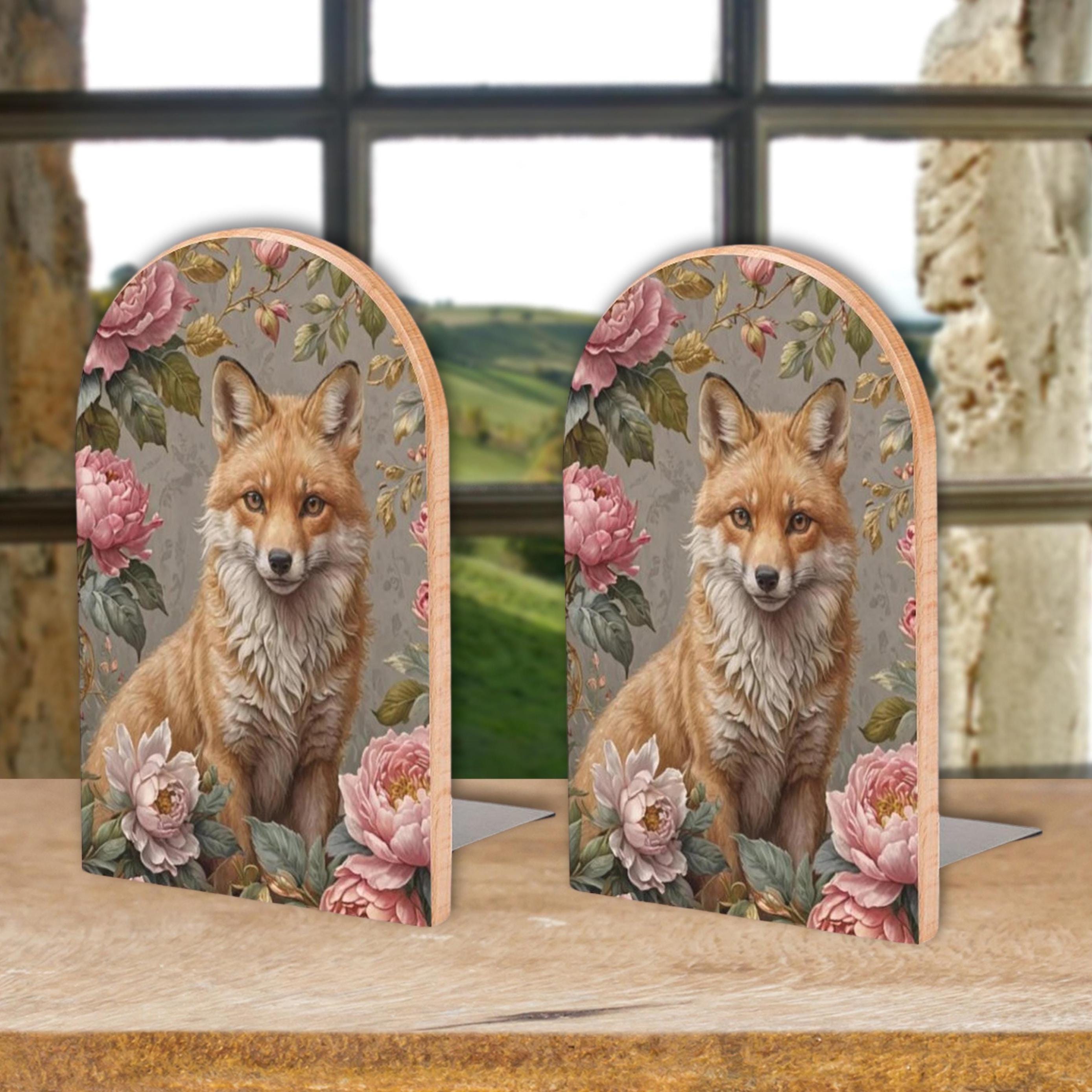 Fox Pink Flower Bookends