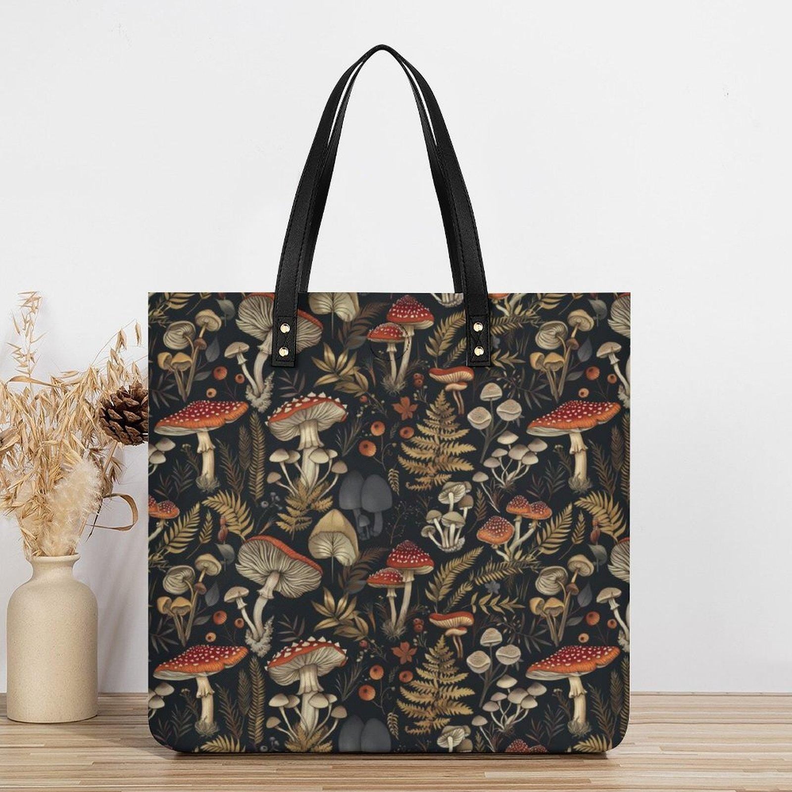 Mushrooms Faux Leather Tote Bag